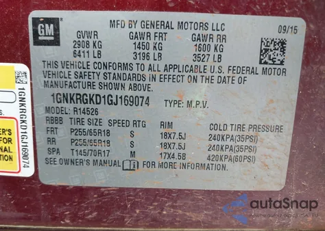 2016 Chevrolet Traverse 1Lt z USA, uszkodzony, nr VIN 1GNKRGKD1GJ169074